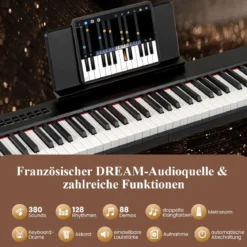 88 Tasten Digitales Klavier tragbares Vollformat Elektrisches Keyboard Schwarz/Hellbraun/Weiß