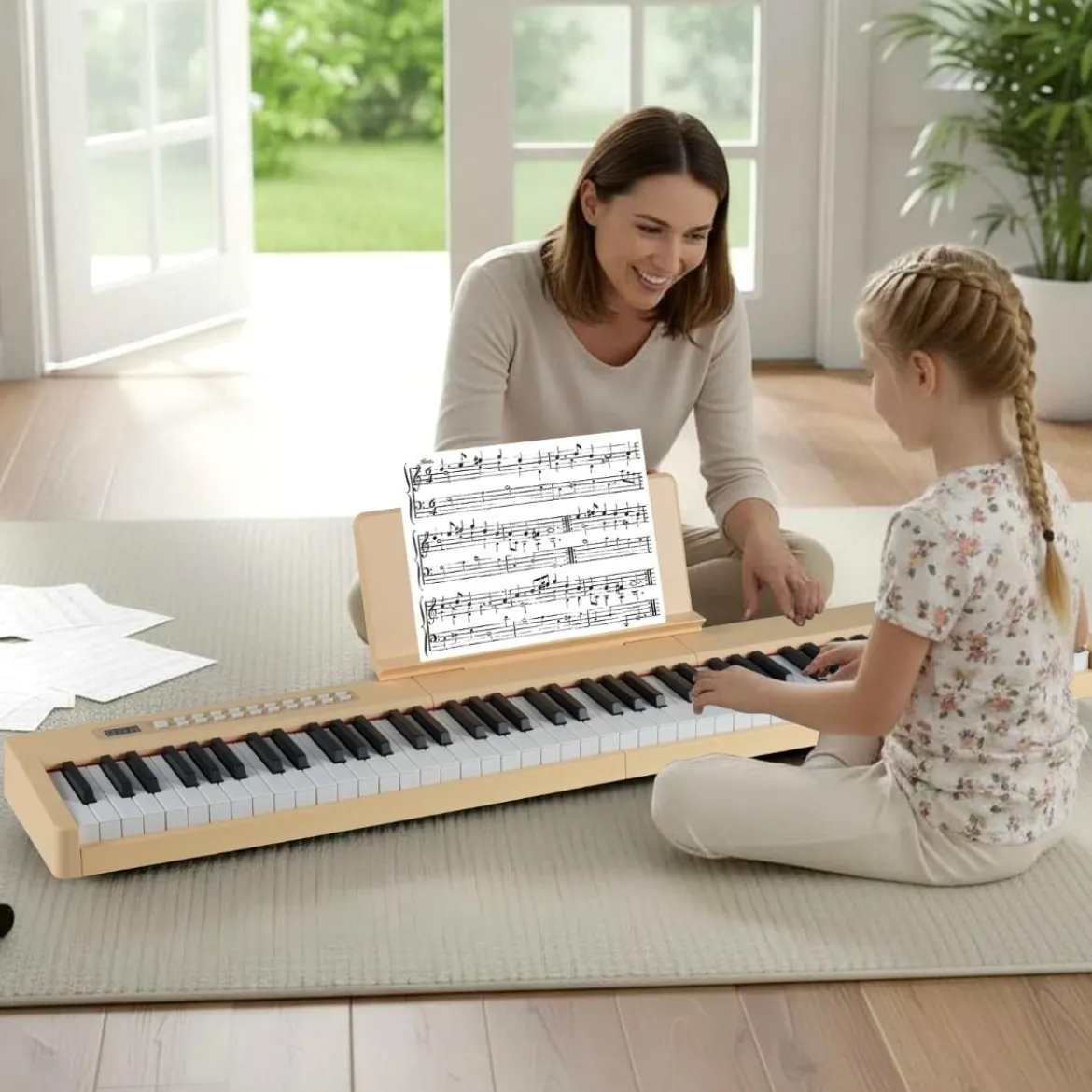 88 Tasten Digitales Klavier tragbares Vollformat Elektrisches Keyboard Schwarz/Hellbraun/Weiß