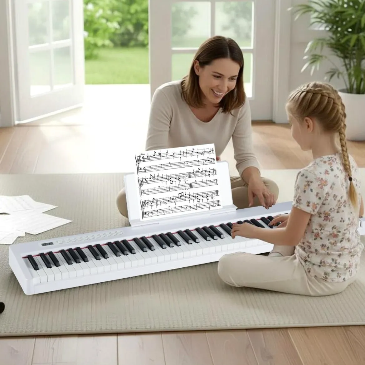 88 Tasten Digitales Klavier tragbares Vollformat Elektrisches Keyboard Schwarz/Hellbraun/Weiß