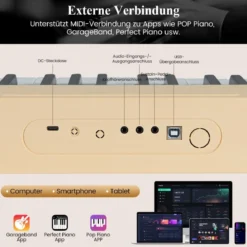 88 Tasten Digitales Klavier tragbares Vollformat Elektrisches Keyboard Schwarz/Hellbraun/Weiß