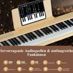 88 Tasten Digitales Klavier tragbares Vollformat Elektrisches Keyboard Schwarz/Hellbraun/Weiß