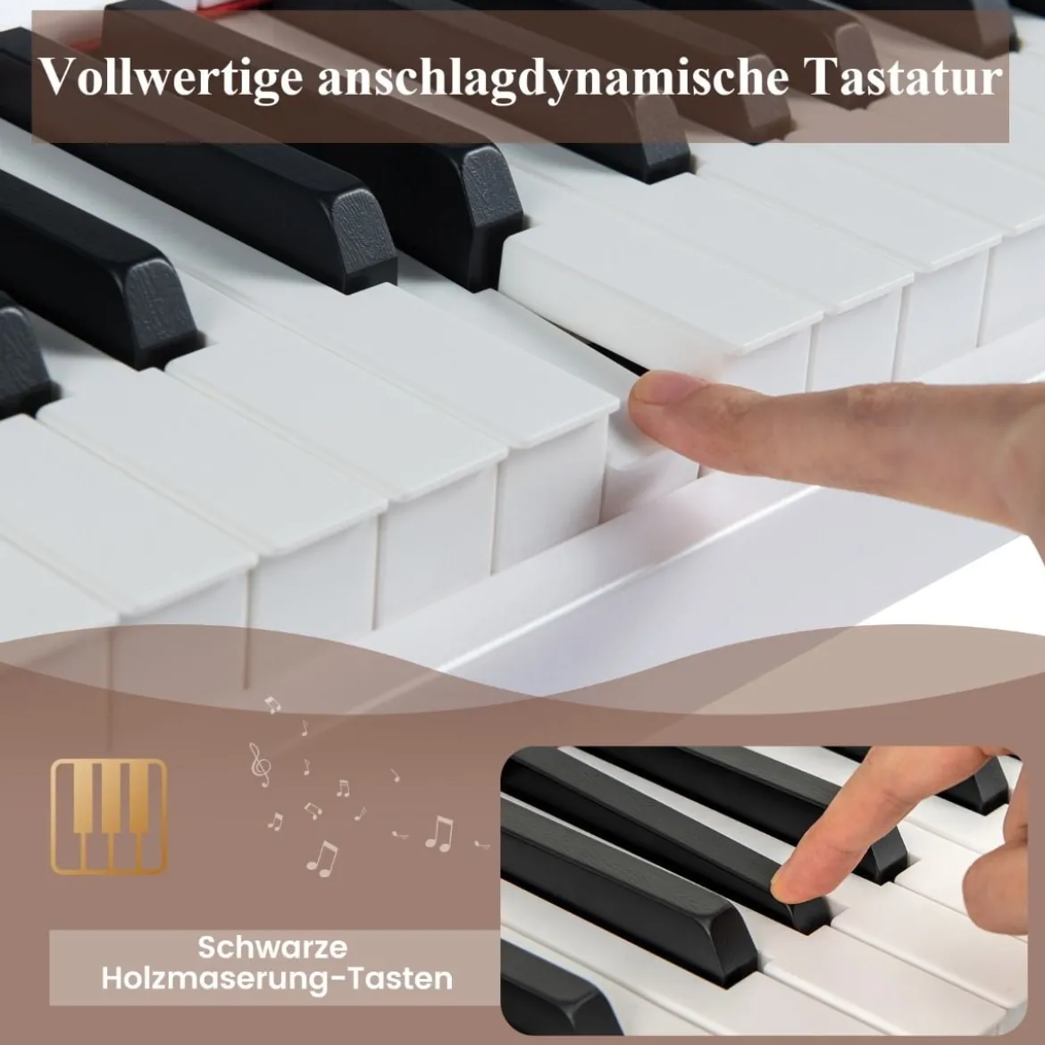 88 Tasten Digitales Klavier tragbares Vollformat Elektrisches Keyboard Schwarz/Hellbraun/Weiß