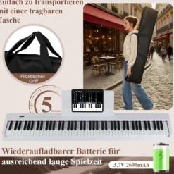 88 Tasten Digitales Klavier tragbares Vollformat Elektrisches Keyboard Schwarz/Hellbraun/Weiß
