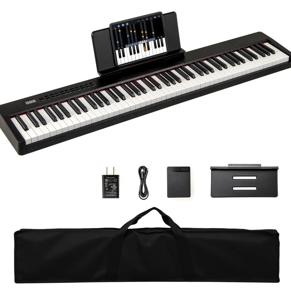 88 Tasten Digitales Klavier tragbares Vollformat Elektrisches Keyboard Schwarz/Hellbraun/Weiß