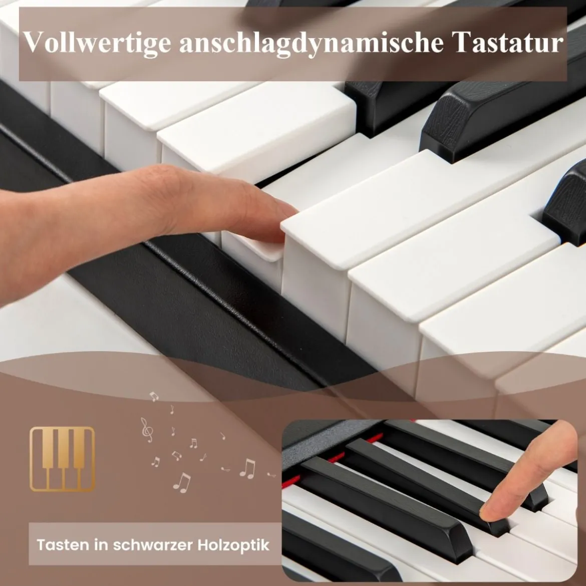 88 Tasten Digitales Klavier tragbares Vollformat Elektrisches Keyboard Schwarz/Hellbraun/Weiß
