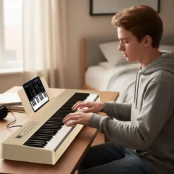 88 Tasten Digitales Klavier tragbares Vollformat Elektrisches Keyboard Schwarz/Hellbraun/Weiß