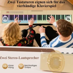88 Tasten Digitales Klavier tragbares Vollformat Elektrisches Keyboard Schwarz/Hellbraun/Weiß