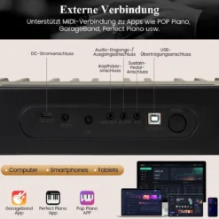 88 Tasten Digitales Klavier tragbares Vollformat Elektrisches Keyboard Schwarz/Hellbraun/Weiß