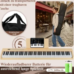 88 Tasten Digitales Klavier tragbares Vollformat Elektrisches Keyboard Schwarz/Hellbraun/Weiß