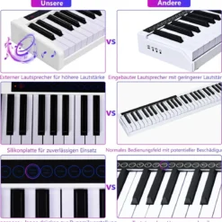 61-Tasten-Digitalpiano hochwertiges mit Tragetasche elektronisches Keyboard 88,5 x 18 x 6,5 cm Weiß