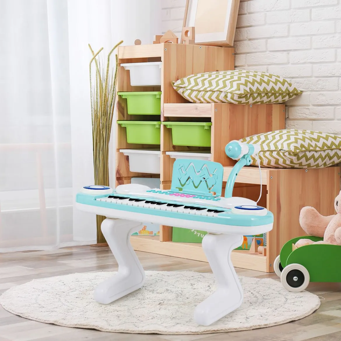 37 Tasten Digital-Piano Kinder Keyboard Klaviertastatur mit Mikrofon 48 x 20 x 38 cm Blau