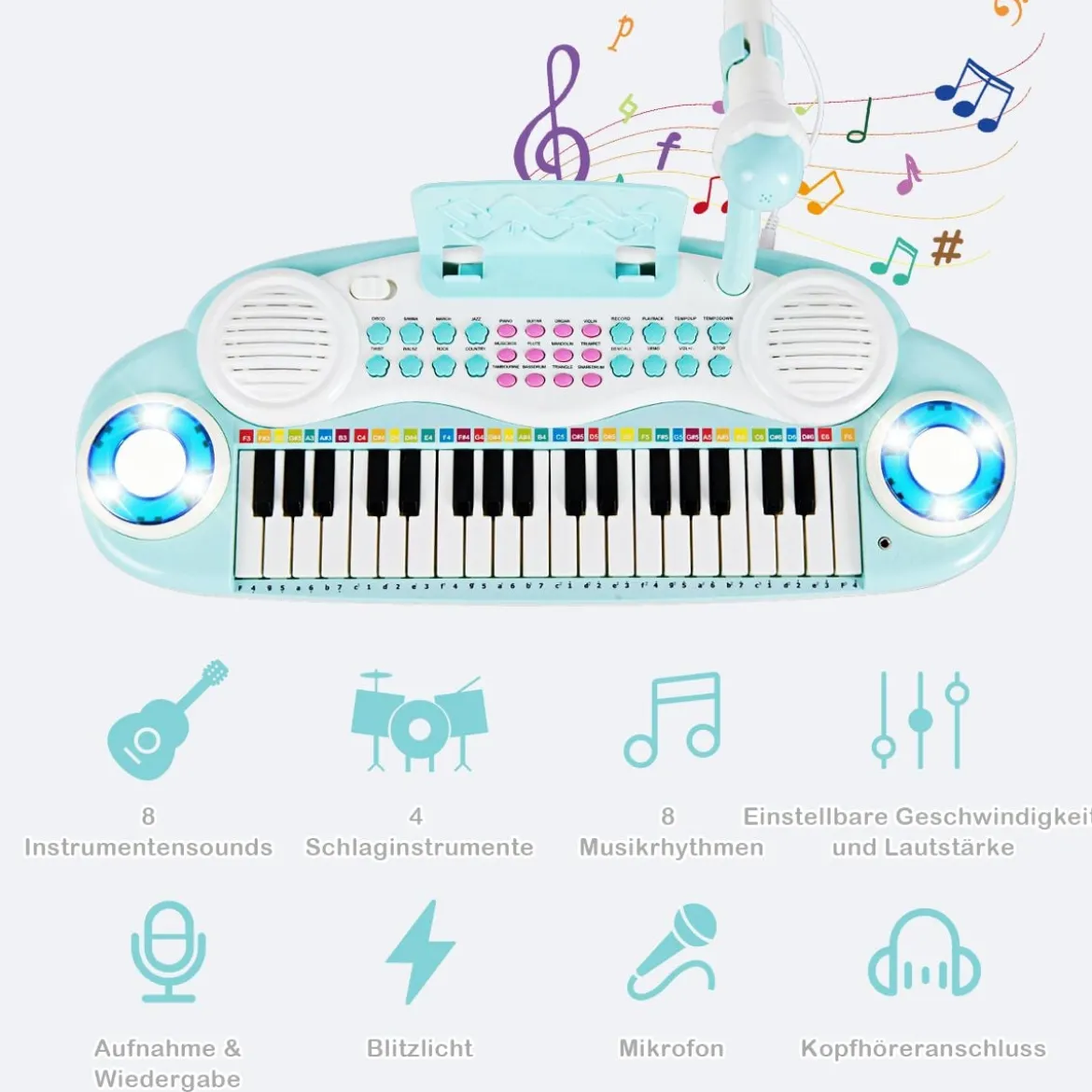 37 Tasten Digital-Piano Kinder Keyboard Klaviertastatur mit Mikrofon 48 x 20 x 38 cm Blau