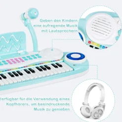 37 Tasten Digital-Piano Kinder Keyboard Klaviertastatur mit Mikrofon 48 x 20 x 38 cm Blau