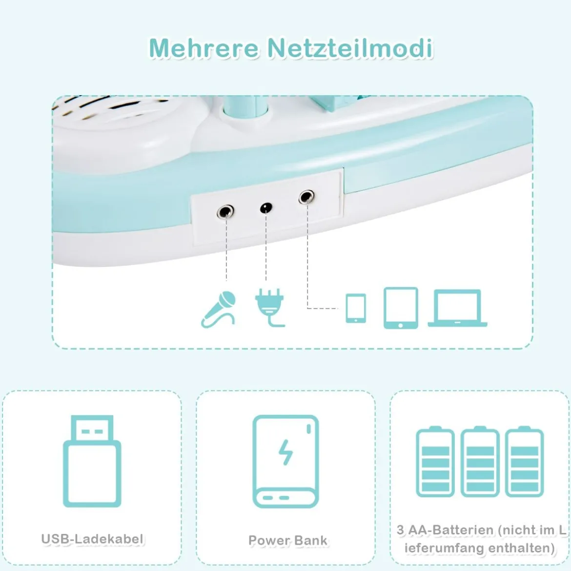 37 Tasten Digital-Piano Kinder Keyboard Klaviertastatur mit Mikrofon 48 x 20 x 38 cm Blau