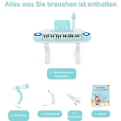 37 Tasten Digital-Piano Kinder Keyboard Klaviertastatur mit Mikrofon 48 x 20 x 38 cm Blau