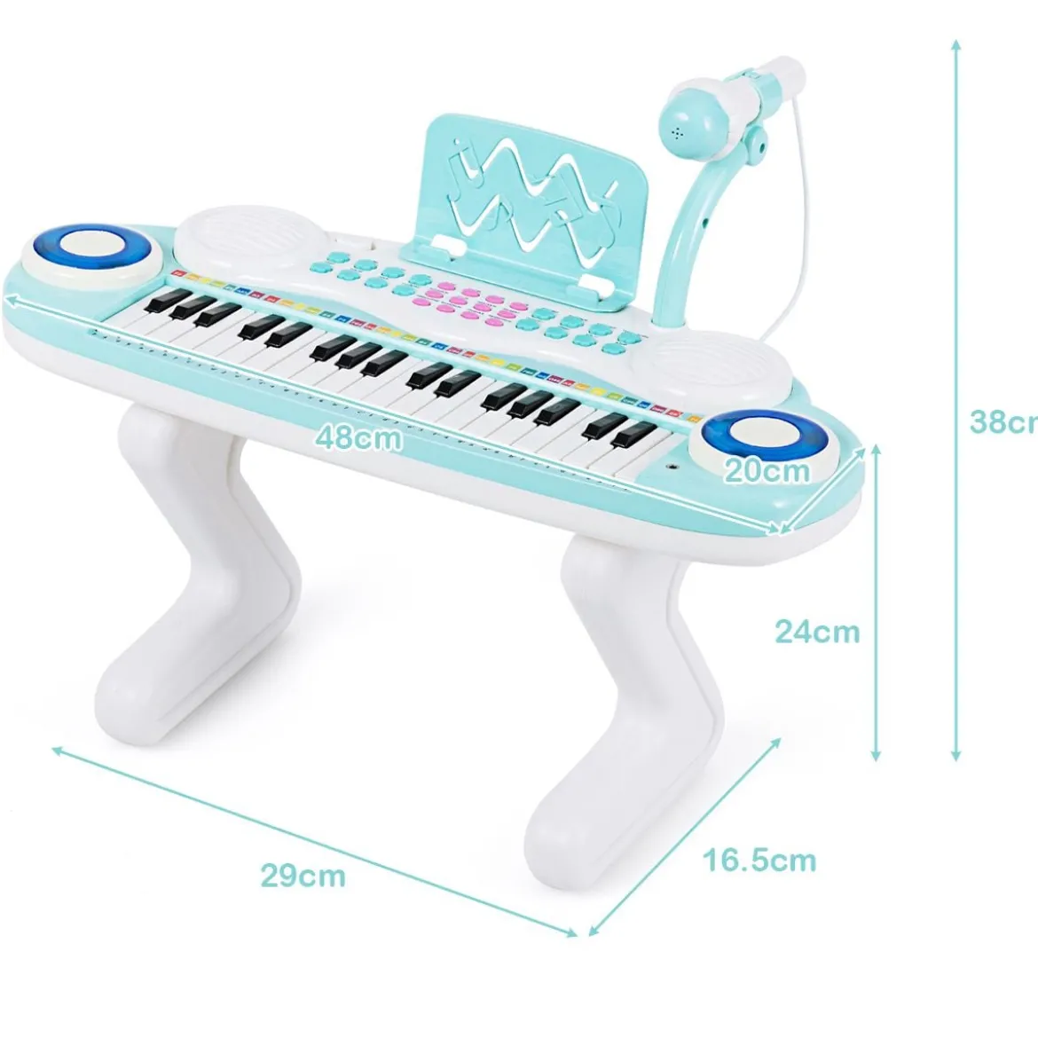 37 Tasten Digital-Piano Kinder Keyboard Klaviertastatur mit Mikrofon 48 x 20 x 38 cm Blau