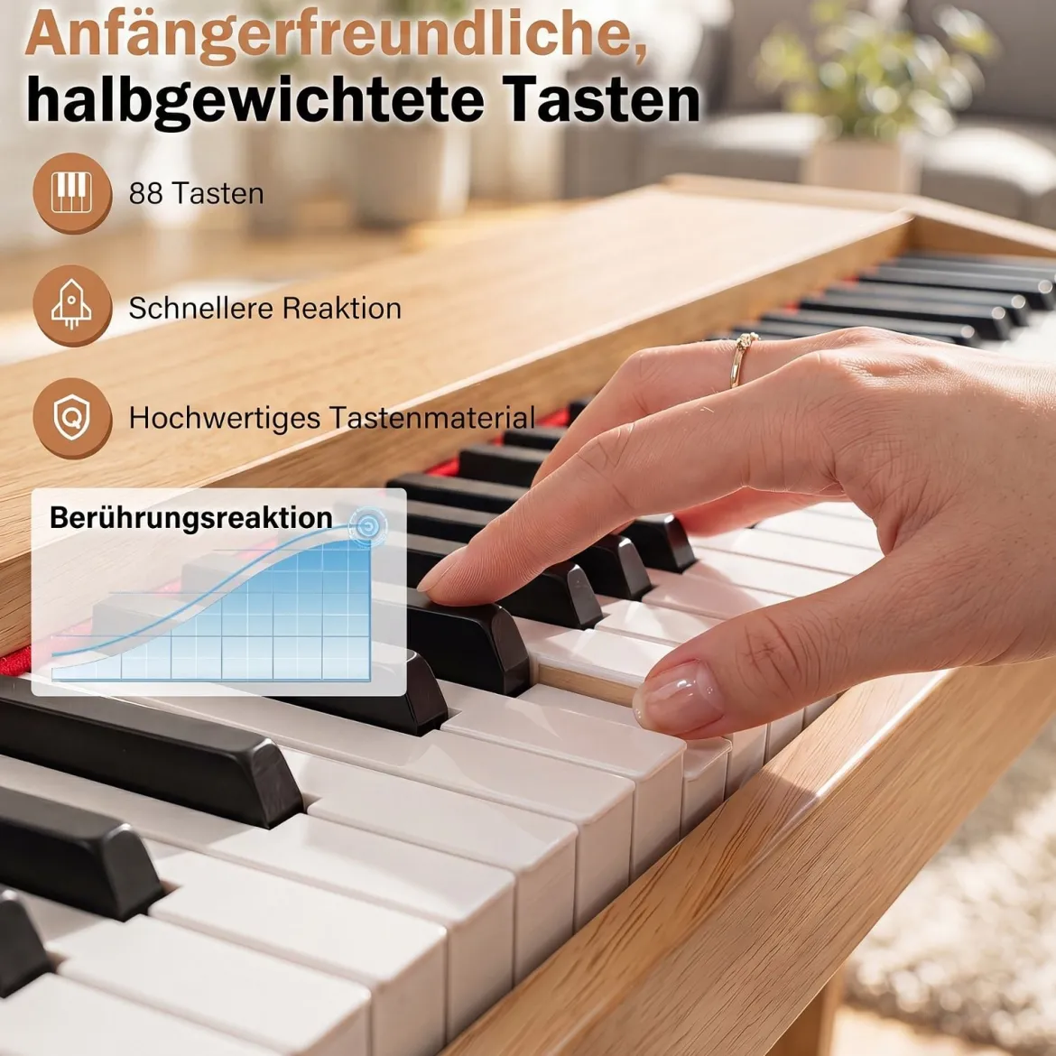 88 Tasten Digitalpiano mit Ständer E-Piano mit Halbgewichteter Tastatur 3 Pedalen 80 Demos