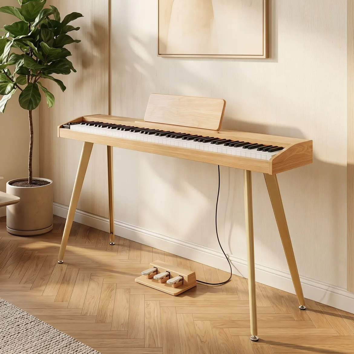 88 Tasten Digitalpiano mit Ständer E-Piano mit Halbgewichteter Tastatur 3 Pedalen 80 Demos
