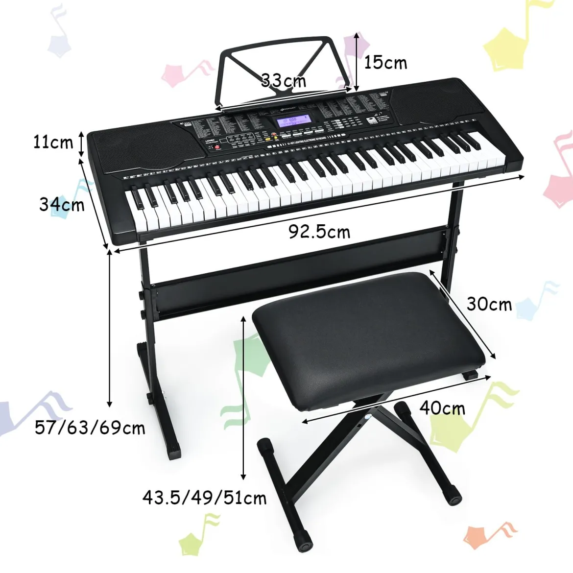 61-Tasten-Elektroklavier Digitale Keyboard tragbares Musikinstrument Schwarz + Weiß