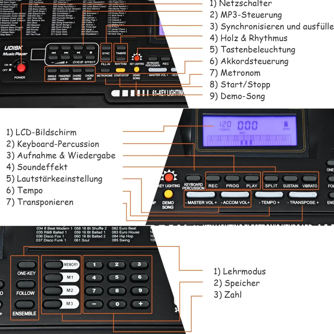 61-Tasten-Elektroklavier Digitale Keyboard tragbares Musikinstrument Schwarz + Weiß