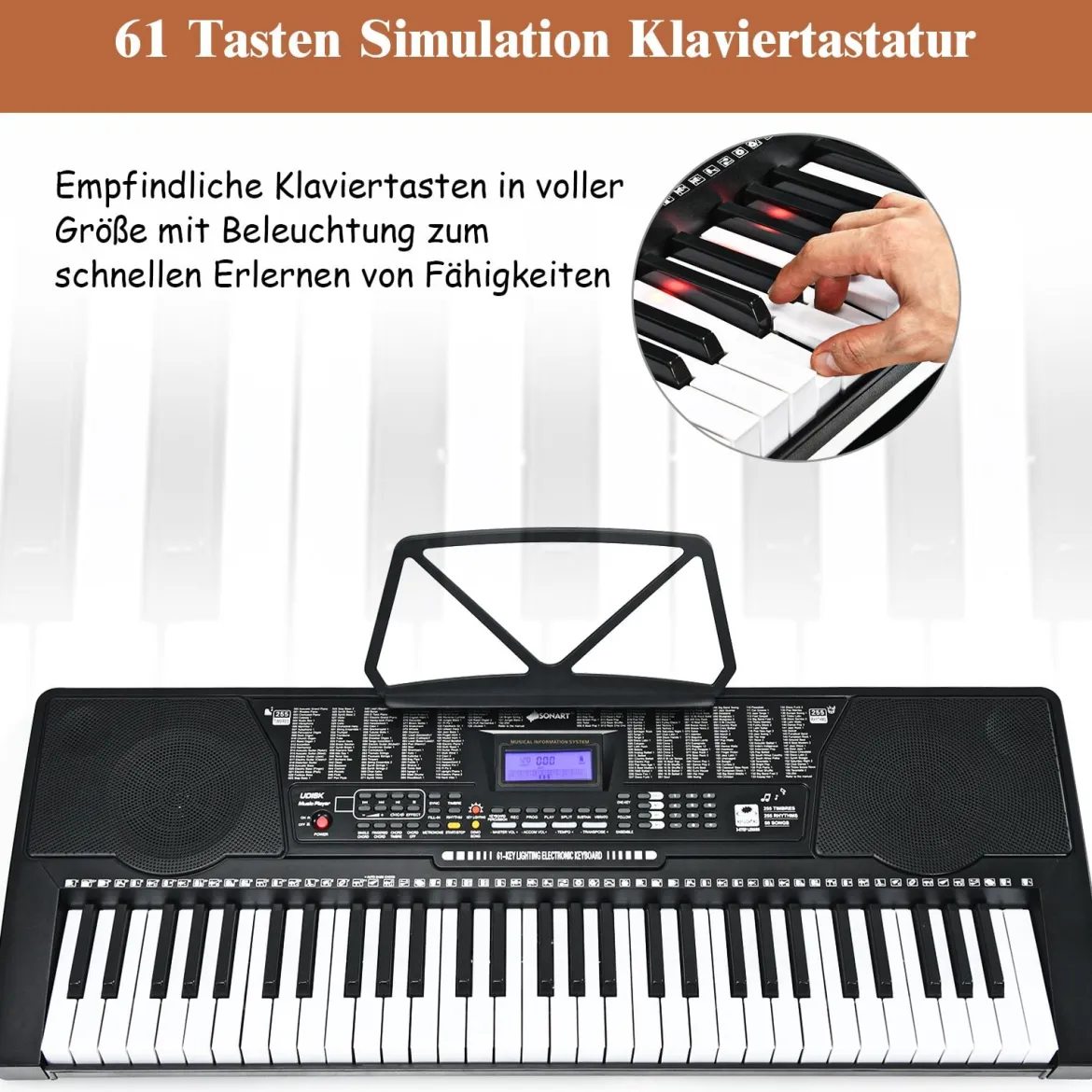 61-Tasten-Elektroklavier Digitale Keyboard tragbares Musikinstrument Schwarz + Weiß