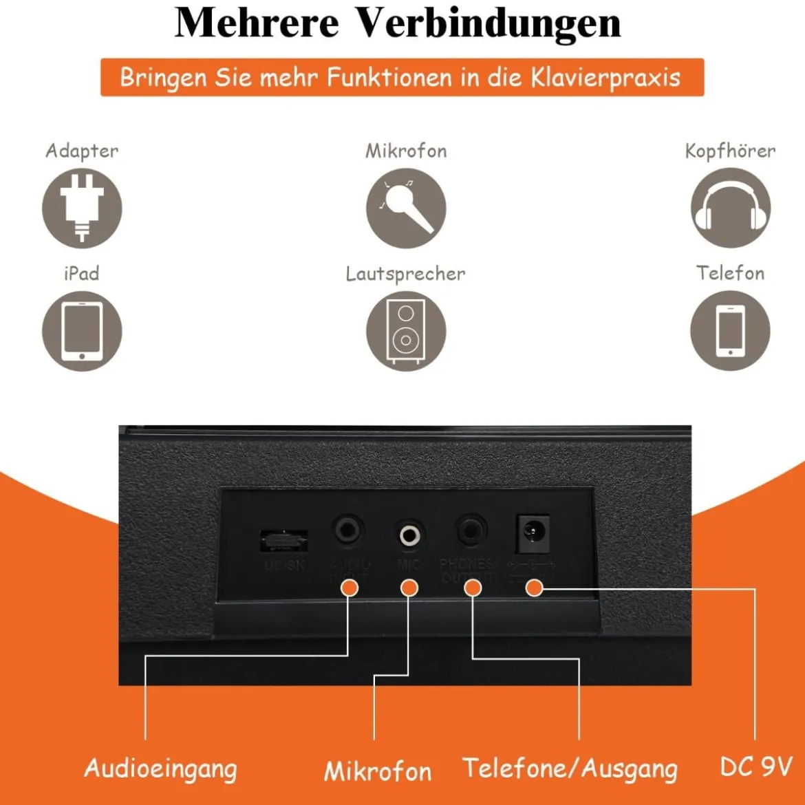61-Tasten-Elektroklavier tragbares Musikinstrument Digitale Keyboard Schwarz + Weiß