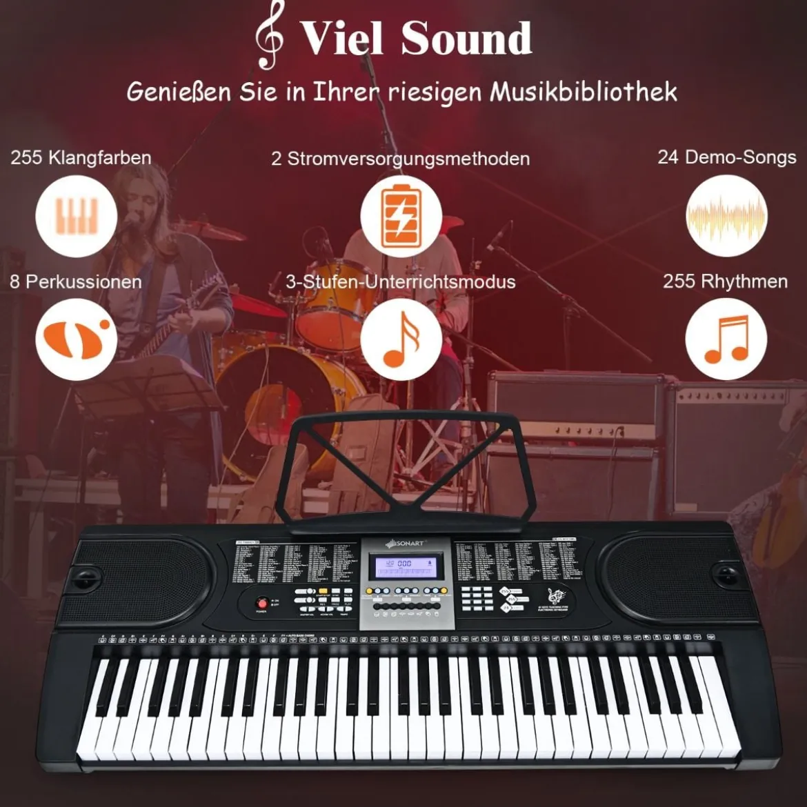 61-Tasten-Elektroklavier tragbares Musikinstrument Digitale Keyboard Schwarz + Weiß