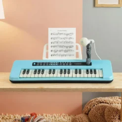 37 Tasten Elektronisches Klavier mit Mikrofon & Notenständer & Abnehmbare Beine Digitalpiano Blau