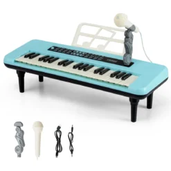 37 Tasten Elektronisches Klavier mit Mikrofon & Notenständer & Abnehmbare Beine Digitalpiano Blau