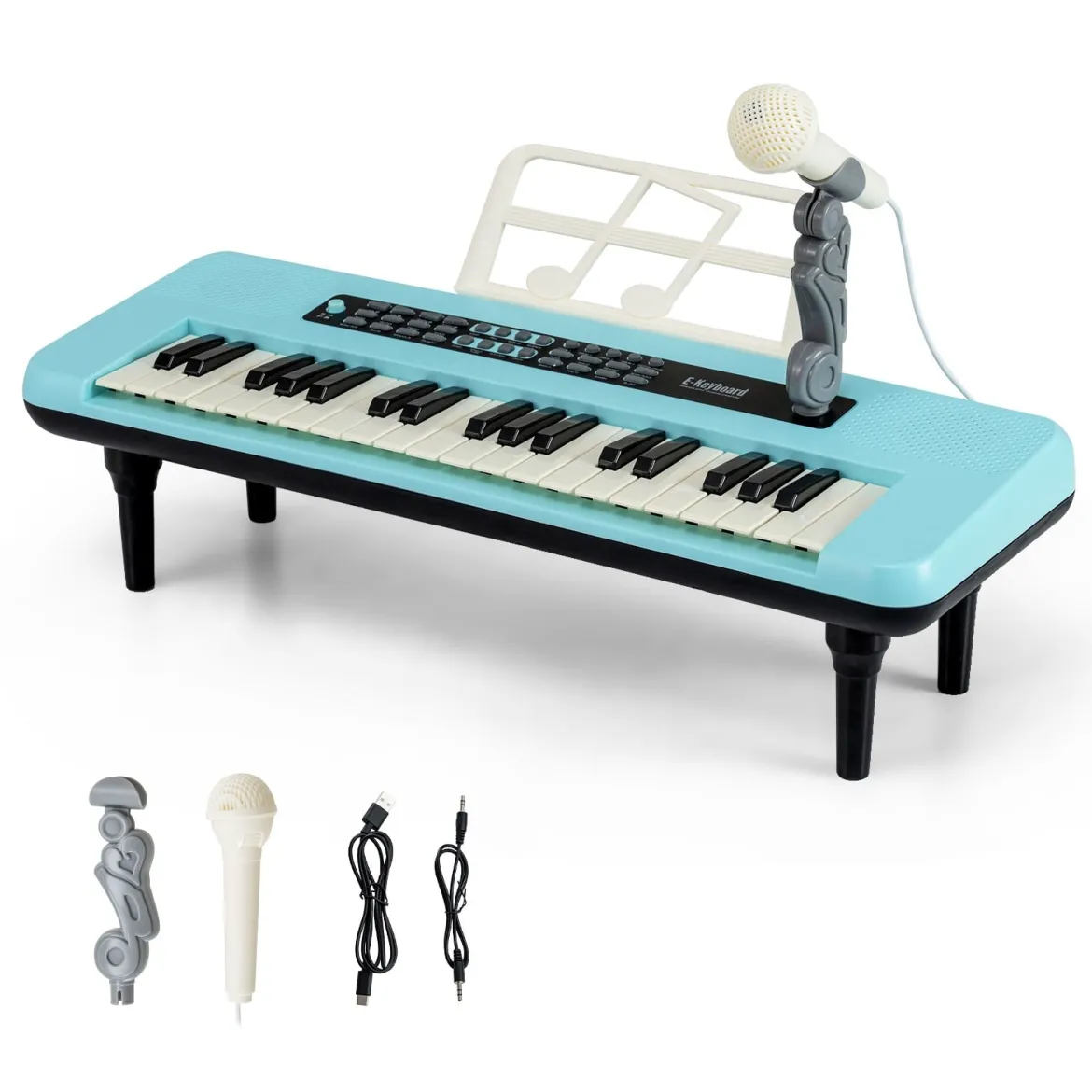 37 Tasten Elektronisches Klavier mit Mikrofon & Notenständer & Abnehmbare Beine Digitalpiano Blau