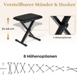 88 Tasten E-Piano mit Verstellbarem Ständer & Hocker & Sustain-Pedal Keyboard Weiß