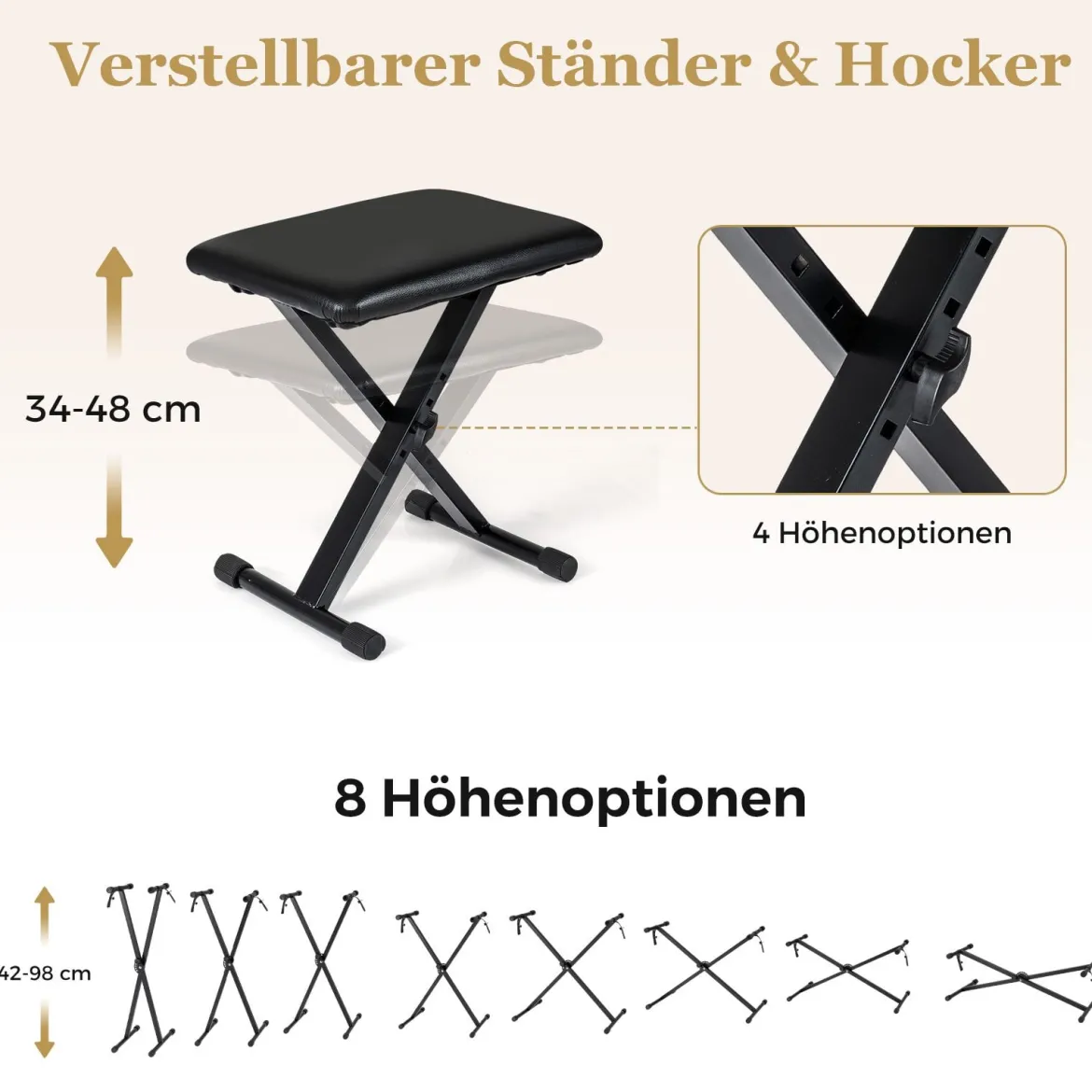 88 Tasten E-Piano mit Verstellbarem Ständer & Hocker & Sustain-Pedal Keyboard Weiß