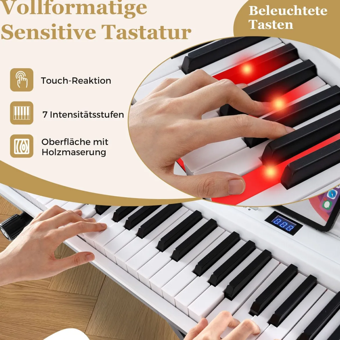 88 Tasten E-Piano mit Verstellbarem Ständer & Hocker & Sustain-Pedal Keyboard Weiß