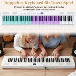 88 Tasten E-Piano mit Verstellbarem Ständer & Hocker & Sustain-Pedal Keyboard Weiß