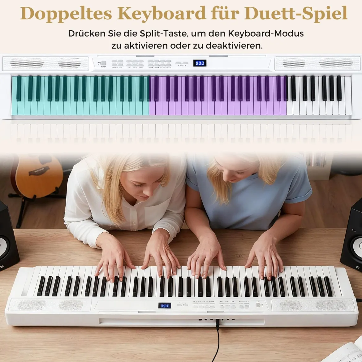 88 Tasten E-Piano mit Verstellbarem Ständer & Hocker & Sustain-Pedal Keyboard Weiß