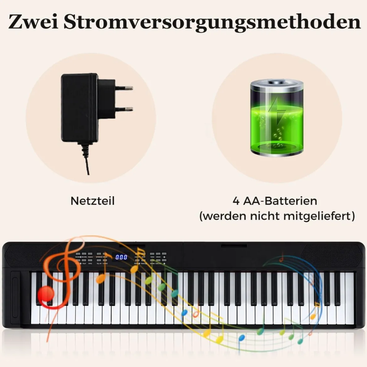 61-Tasten faltbares Klavierkeyboard vollwertiges elektronisches Keyboard mit MIDI- & Split-Funktion Schwarz