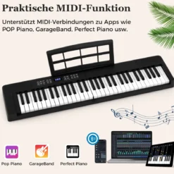 61-Tasten faltbares Klavierkeyboard vollwertiges elektronisches Keyboard mit MIDI- & Split-Funktion Schwarz