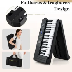 61-Tasten faltbares Klavierkeyboard vollwertiges elektronisches Keyboard mit MIDI- & Split-Funktion Schwarz