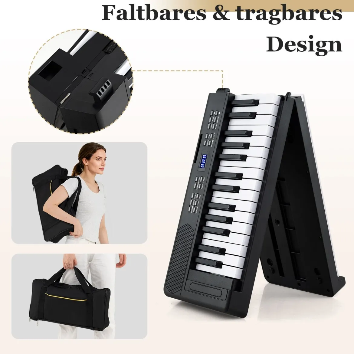 61-Tasten faltbares Klavierkeyboard vollwertiges elektronisches Keyboard mit MIDI- & Split-Funktion Schwarz
