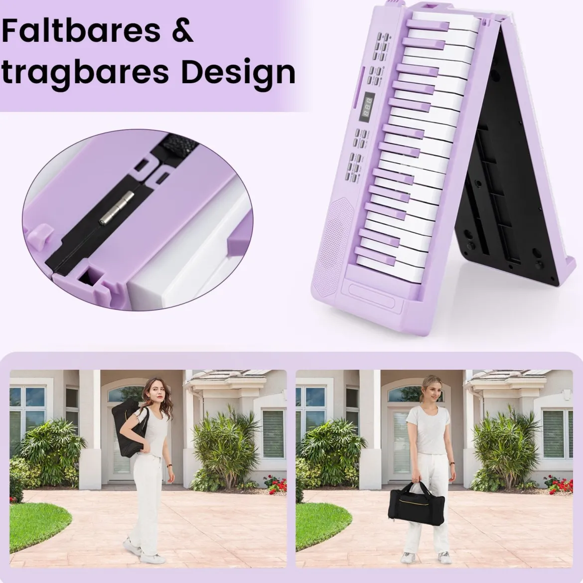 61-Tasten faltbares Klavierkeyboard vollwertiges elektronisches Keyboard mit MIDI- & Split-Funktion Lila