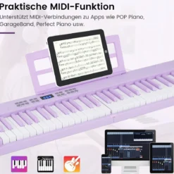 61-Tasten faltbares Klavierkeyboard vollwertiges elektronisches Keyboard mit MIDI- & Split-Funktion Lila