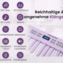61-Tasten faltbares Klavierkeyboard vollwertiges elektronisches Keyboard mit MIDI- & Split-Funktion Lila