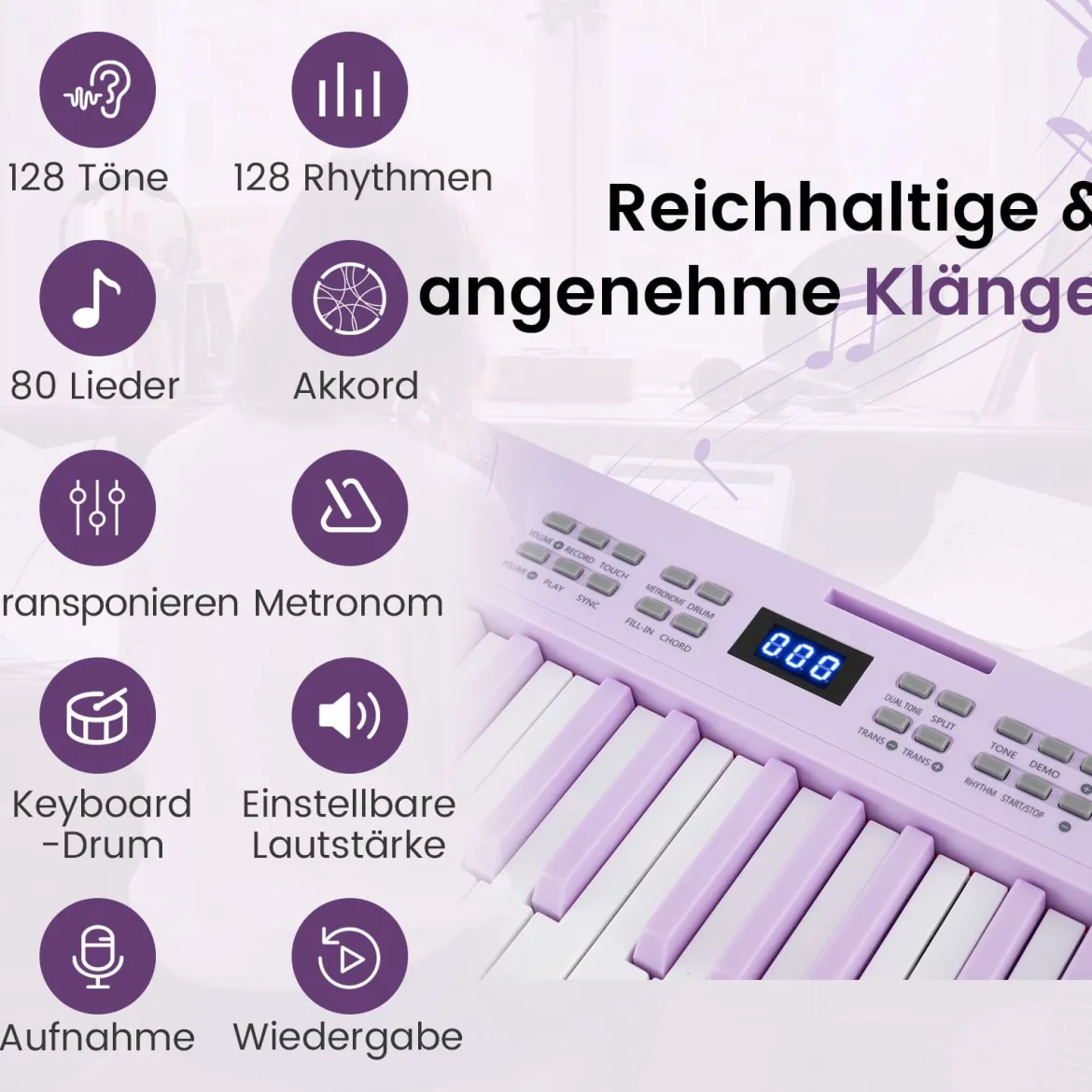 61-Tasten faltbares Klavierkeyboard vollwertiges elektronisches Keyboard mit MIDI- & Split-Funktion Lila