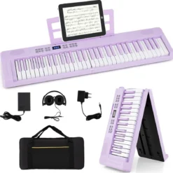 61-Tasten faltbares Klavierkeyboard vollwertiges elektronisches Keyboard mit MIDI- & Split-Funktion Lila