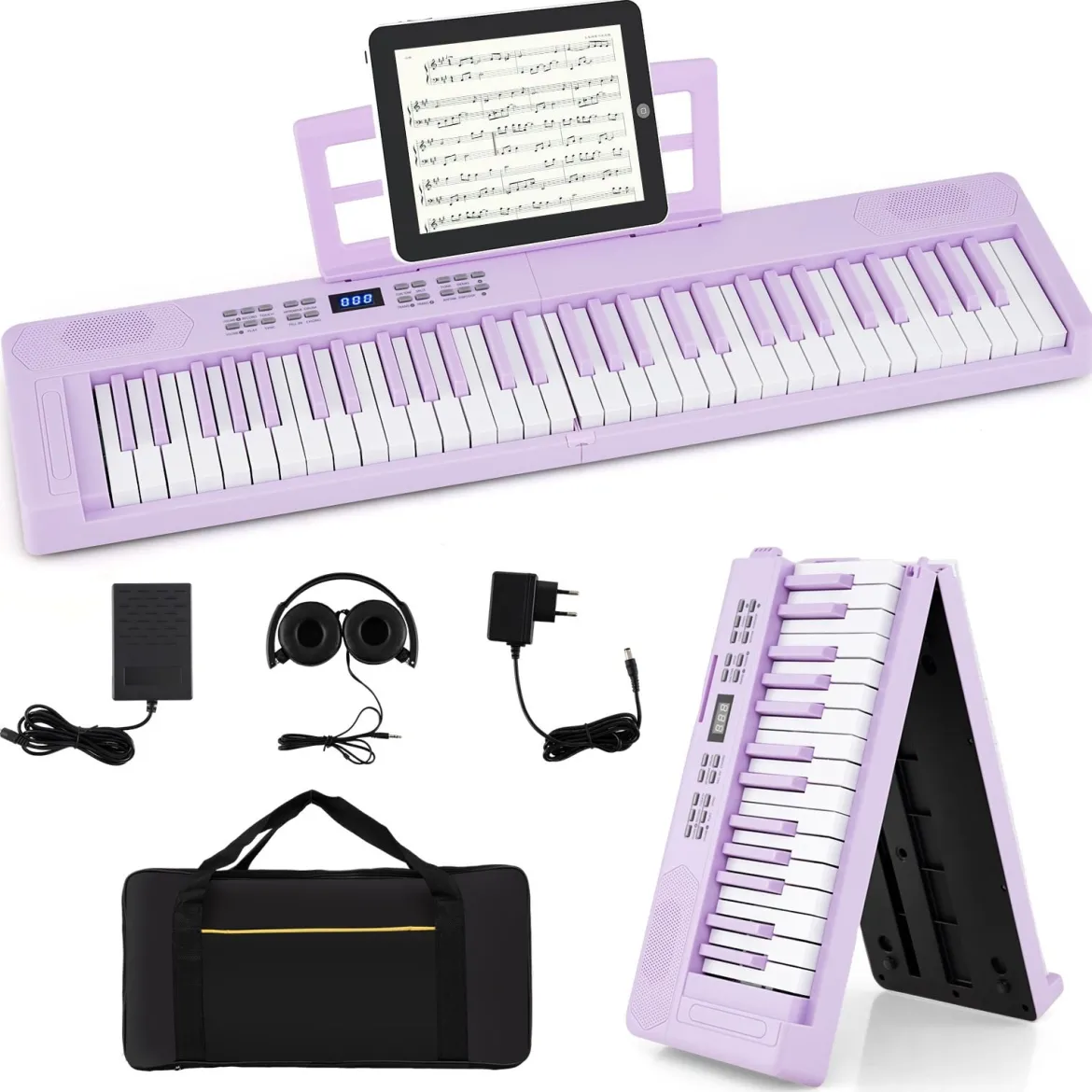 61-Tasten faltbares Klavierkeyboard vollwertiges elektronisches Keyboard mit MIDI- & Split-Funktion Lila