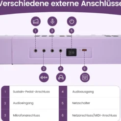 61-Tasten faltbares Klavierkeyboard vollwertiges elektronisches Keyboard mit MIDI- & Split-Funktion Lila