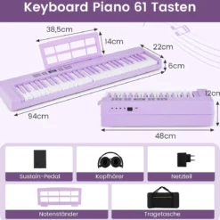 61-Tasten faltbares Klavierkeyboard vollwertiges elektronisches Keyboard mit MIDI- & Split-Funktion Lila