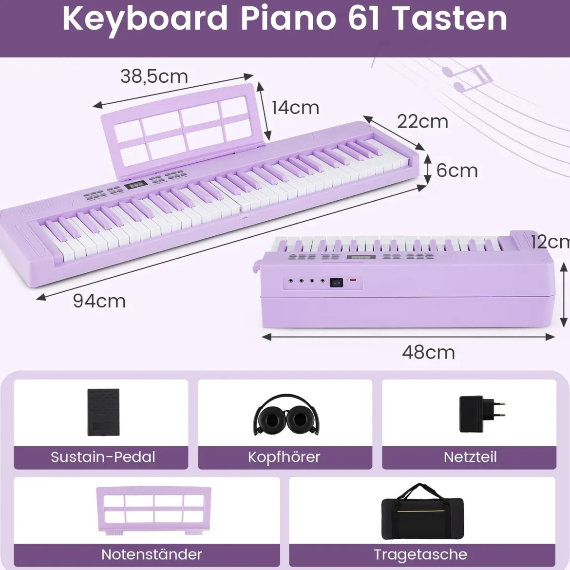 61-Tasten faltbares Klavierkeyboard vollwertiges elektronisches Keyboard mit MIDI- & Split-Funktion Lila
