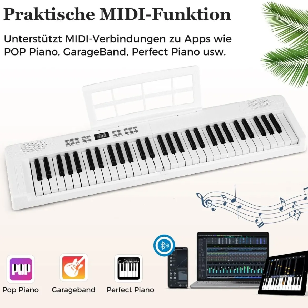 61-Tasten faltbares Klavierkeyboard vollwertiges elektronisches Keyboard mit MIDI- & Split-Funktion Weiß