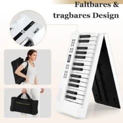 61-Tasten faltbares Klavierkeyboard vollwertiges elektronisches Keyboard mit MIDI- & Split-Funktion Weiß